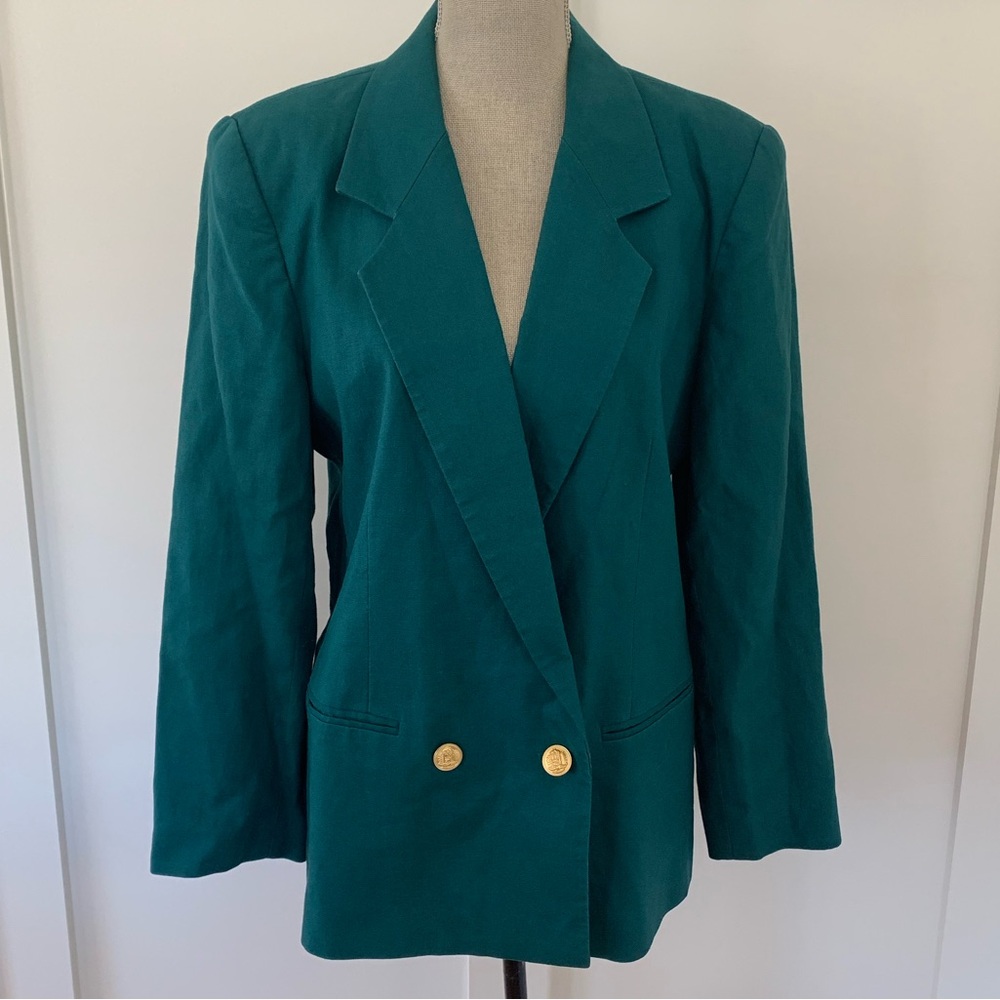 Vintage 90’s green linen blazer with gold buttons